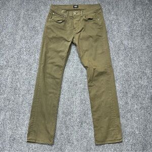 Hudson Byron Five Pocket Straight Jeans Button Fly Olive Green Denim